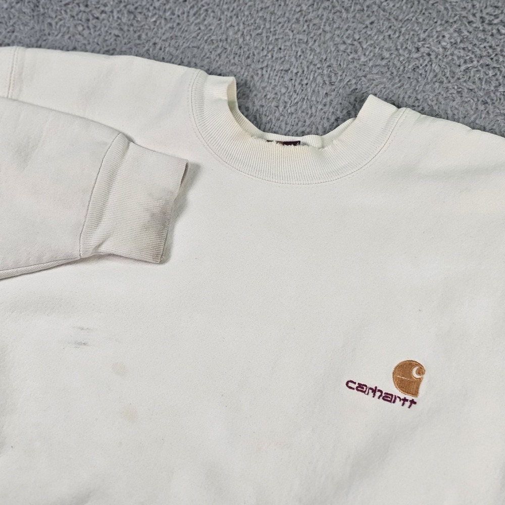 Carhartt Sweater Mens XL White Crewneck Rugged Outdoor Wear Stain Patched Logo